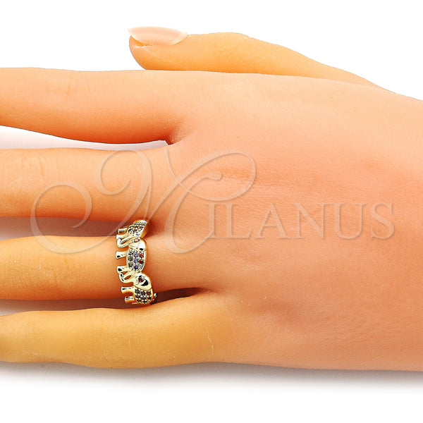 Gold Filled Ring — Multi Stone Ring Elephant Design with Multicolor Micro — alternate product view — SKU 149350 | Oro Laminado anillo — Multi Stone Ring Elephant diseño with Multicolor Micro — SKU 149350