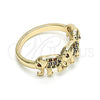 Oro Laminado Multi Stone Ring, Gold Filled Style Elephant Design, with Multicolor Micro Pave, Polished, Golden Finish, 01.284.0069.1.09 (Size 9)