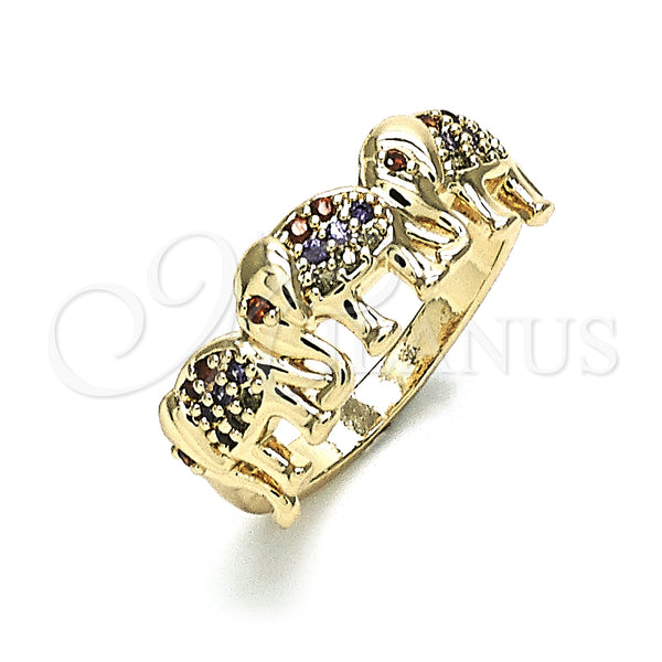 Gold Filled Ring — Multi Stone Ring Elephant Design with Multicolor Micro — main product view — SKU 149352 | Oro Laminado anillo — Multi Stone Ring Elephant diseño with Multicolor Micro — SKU 149352