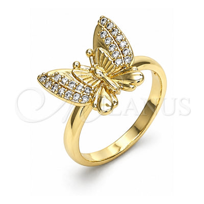 Oro Laminado Multi Stone Ring, Gold Filled Style Butterfly Design, with White Micro Pave, Polished, Golden Finish, 01.284.0070.07 (Size 7)
