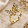 Oro Laminado Multi Stone Ring, Gold Filled Style Butterfly Design, with White Micro Pave, Polished, Golden Finish, 01.284.0070.09 (Size 9)