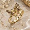 Oro Laminado Multi Stone Ring, Gold Filled Style Butterfly Design, with Multicolor Micro Pave, Polished, Golden Finish, 01.284.0070.1.08 (Size 8)