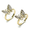 Oro Laminado Multi Stone Ring, Gold Filled Style Butterfly Design, with Multicolor Micro Pave, Polished, Golden Finish, 01.284.0070.1.09 (Size 9)