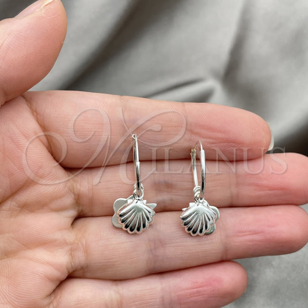 Sterling Silver Hoop Earrings — Small Hoop Shell and Flower Design Polished 02. — alternate product view — SKU 149359 | Plata 925 aretes de aro — Small Hoop Shell and flor diseño pulido 02. — SKU 149359