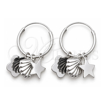 Sterling Silver Small Hoop, Shell and Flower Design, Polished, Silver Finish, 02.401.0009.15