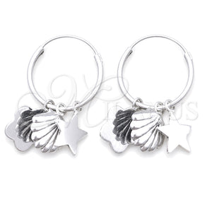Sterling Silver Small Hoop, Shell and Flower Design, Polished, Silver Finish, 02.401.0009.15