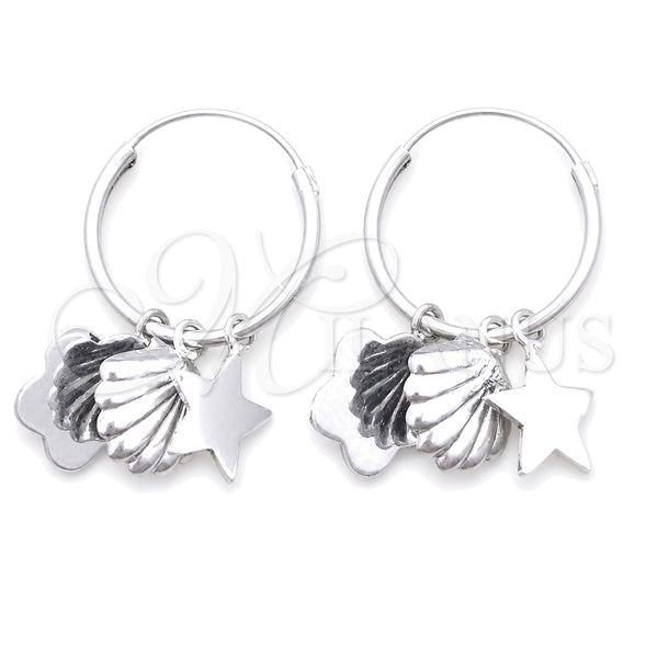 Sterling Silver Small Hoop, Shell and Flower Design, Polished, Silver Finish, 02.401.0009.15