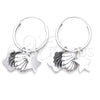 Sterling Silver Small Hoop, Shell and Flower Design, Polished, Silver Finish, 02.401.0009.15