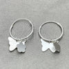 Sterling Silver Small Hoop, Butterfly and Flower Design, Polished, Silver Finish, 02.401.0010.15