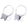 Sterling Silver Small Hoop, Butterfly and Flower Design, Polished, Silver Finish, 02.401.0010.15