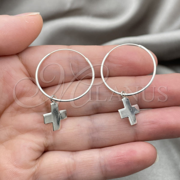 Sterling Silver Hoop Earrings — Small Hoop Cross Design Polished 02. — alternate product view — SKU 149361 | Plata 925 aretes de aro — Small Hoop cruz diseño pulido 02. — SKU 149361