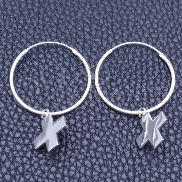 Sterling Silver Hoop Earrings — Small Hoop Cross Design Polished 02. — main product view — SKU 149361 | Plata 925 aretes de aro — Small Hoop cruz diseño pulido 02. — SKU 149361