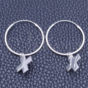Sterling Silver Hoop Earrings — Small Hoop Cross Design Polished 02. — main product view — SKU 149361 | Plata 925 aretes de aro — Small Hoop cruz diseño pulido 02. — SKU 149361