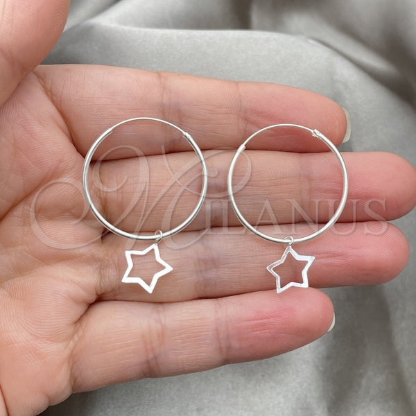 Sterling Silver Hoop Earrings — Small Hoop Star Design Polished 02. — alternate product view — SKU 149362 | Plata 925 aretes de aro — Small Hoop estrella diseño pulido 02. — SKU 149362