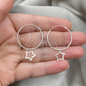Sterling Silver Small Hoop, Star Design, Polished, Silver Finish, 02.401.0012.25