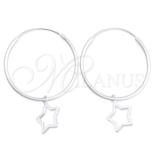 Sterling Silver Hoop Earrings — Small Hoop Star Design Polished 02. — main product view — SKU 149362 | Plata 925 aretes de aro — Small Hoop estrella diseño pulido 02. — SKU 149362