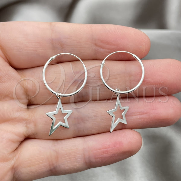 Sterling Silver Hoop Earrings — Small Hoop Star Design Polished 02. — alternate product view — SKU 149363 | Plata 925 aretes de aro — Small Hoop estrella diseño pulido 02. — SKU 149363