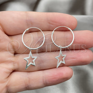 Sterling Silver Small Hoop, Star Design, Polished, Silver Finish, 02.401.0013.20