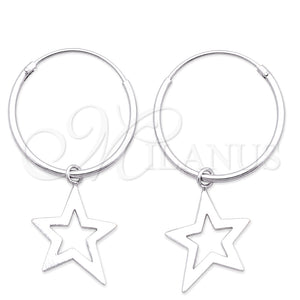 Sterling Silver Hoop Earrings — Small Hoop Star Design Polished 02. — main product view — SKU 149363 | Plata 925 aretes de aro — Small Hoop estrella diseño pulido 02. — SKU 149363