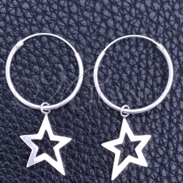 Sterling Silver Hoop Earrings — Small Hoop Star Design Polished 02. — main product view — SKU 149363 | Plata 925 aretes de aro — Small Hoop estrella diseño pulido 02. — SKU 149363