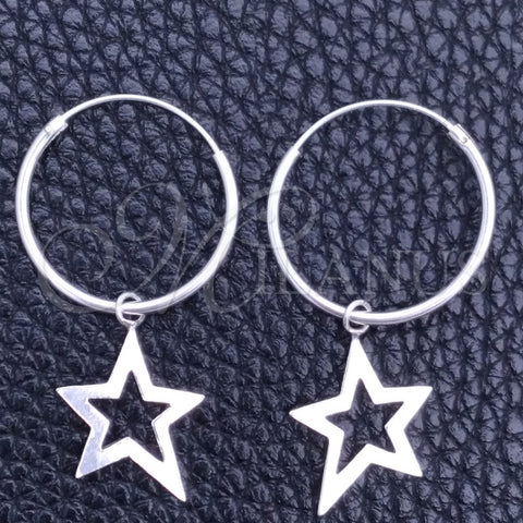 Sterling Silver Small Hoop, Star Design, Polished, Silver Finish, 02.401.0013.20