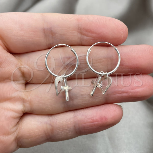 Sterling Silver Hoop Earrings — Small Hoop Heart and Cross Design Polished 02. — alternate product view — SKU 149364 | Plata 925 aretes de aro — Small Hoop corazón and cruz diseño pulido 02. — SKU 149364