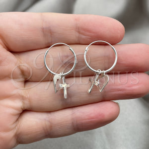 Sterling Silver Small Hoop, Heart and Cross Design, Polished, Silver Finish, 02.401.0014.15