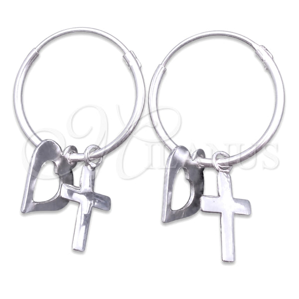 Sterling Silver Small Hoop, Heart and Cross Design, Polished, Silver Finish, 02.401.0014.15