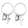 Sterling Silver Small Hoop, Heart and Cross Design, Polished, Silver Finish, 02.401.0014.15
