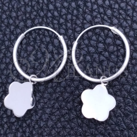 Sterling Silver Small Hoop, Flower Design, Polished, Silver Finish, 02.401.0015.15