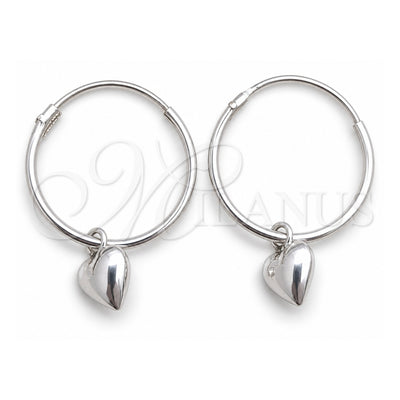 Sterling Silver Small Hoop, Heart Design, Polished, Silver Finish, 02.401.0017.15