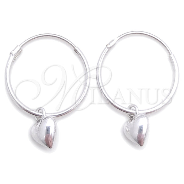Sterling Silver Small Hoop, Heart Design, Polished, Silver Finish, 02.401.0017.15