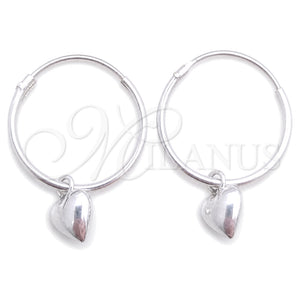 Sterling Silver Small Hoop, Heart Design, Polished, Silver Finish, 02.401.0017.15