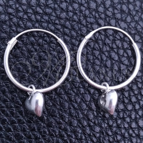 Sterling Silver Small Hoop, Heart Design, Polished, Silver Finish, 02.401.0017.15