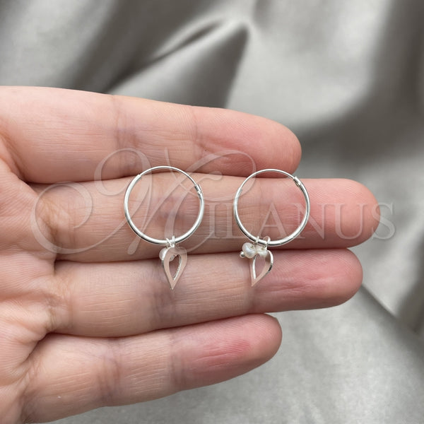 Sterling Silver Hoop Earrings — Small Hoop Heart Design with Ivory Pearl Polished — alternate product view — SKU 149368 | Plata 925 aretes de aro — Small Hoop corazón diseño with Ivory Pearl pulido — SKU 149368