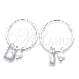 Sterling Silver Small Hoop, Heart Design, with Ivory Pearl, Polished, Silver Finish, 02.401.0018.15