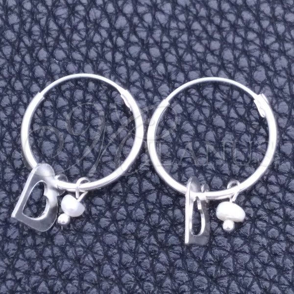 Sterling Silver Hoop Earrings — Small Hoop Heart Design with Ivory Pearl Polished — main product view — SKU 149368 | Plata 925 aretes de aro — Small Hoop corazón diseño with Ivory Pearl pulido — SKU 149368