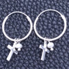 Sterling Silver Small Hoop, Cross Design, with Ivory Pearl, Polished, Silver Finish, 02.401.0019.15