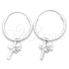 Sterling Silver Small Hoop, Cross Design, with Ivory Pearl, Polished, Silver Finish, 02.401.0019.15