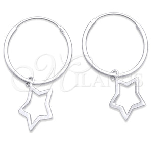 Sterling Silver Small Hoop, Star Design, Polished, Silver Finish, 02.401.0021.15