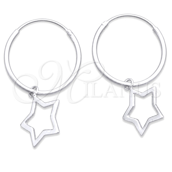 Sterling Silver Small Hoop, Star Design, Polished, Silver Finish, 02.401.0021.15