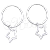 Sterling Silver Small Hoop, Star Design, Polished, Silver Finish, 02.401.0021.15