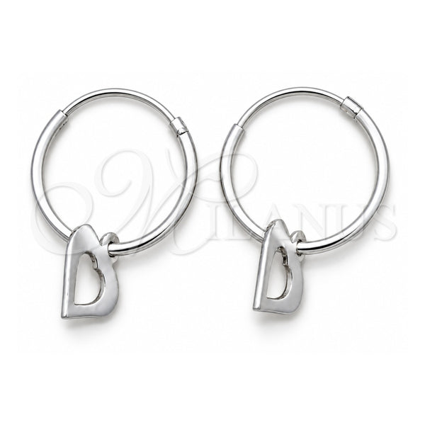 Sterling Silver Small Hoop, Heart Design, Polished, Silver Finish, 02.401.0022.15