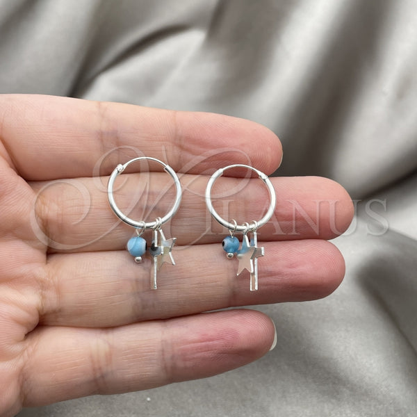 Sterling Silver Hoop Earrings — Small Hoop Evil Eye and Star Design with — alternate product view — SKU 149381 | Plata 925 aretes de aro — Small Hoop Evil Eye and estrella diseño with — SKU 149381