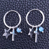 Sterling Silver Small Hoop, Evil Eye and Star Design, with Aqua Blue Opal, Polished, Silver Finish, 02.401.0031.15