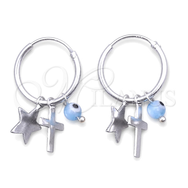 Sterling Silver Hoop Earrings — Small Hoop Evil Eye and Star Design with — main product view — SKU 149381 | Plata 925 aretes de aro — Small Hoop Evil Eye and estrella diseño with — SKU 149381