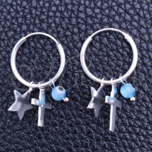 Sterling Silver Hoop Earrings — Small Hoop Evil Eye and Star Design with — main product view — SKU 149381 | Plata 925 aretes de aro — Small Hoop Evil Eye and estrella diseño with — SKU 149381
