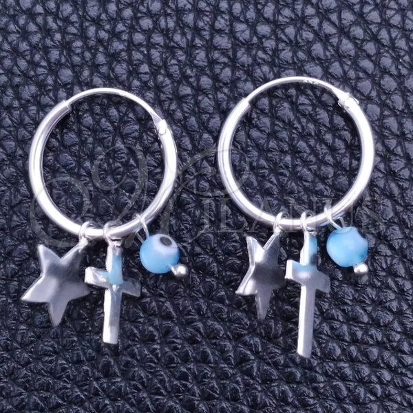 Sterling Silver Hoop Earrings — Small Hoop Evil Eye and Star Design with — main product view — SKU 149381 | Plata 925 aretes de aro — Small Hoop Evil Eye and estrella diseño with — SKU 149381