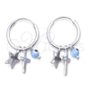 Sterling Silver Small Hoop, Evil Eye and Star Design, with Aqua Blue Opal, Polished, Silver Finish, 02.401.0031.15