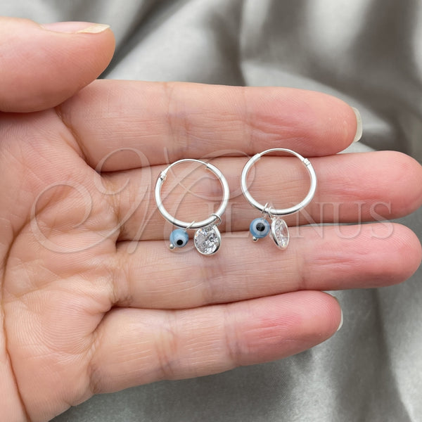 Sterling Silver Hoop Earrings — Small Hoop Evil Eye Design with White Crystal — alternate product view — SKU 149382 | Plata 925 aretes de aro — Small Hoop Evil Eye diseño with cristal blanco — SKU 149382